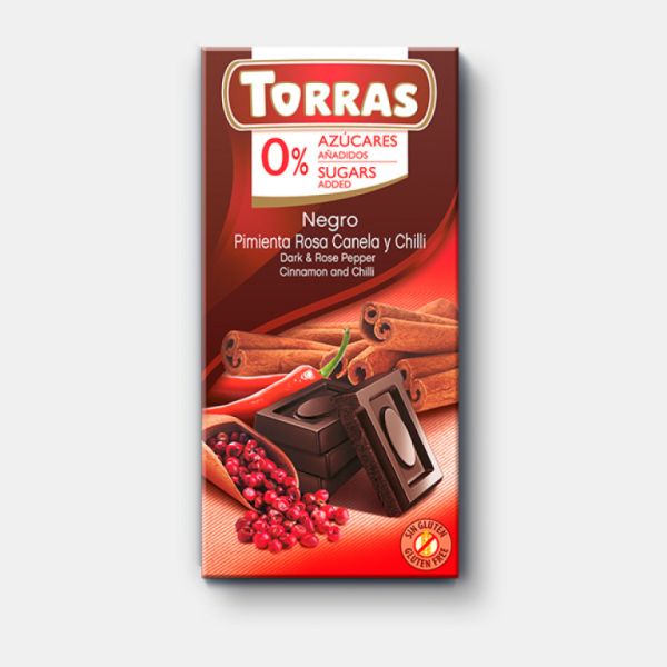 Mörk choklad rosa peppar, chili och sötningsmedel 75 g