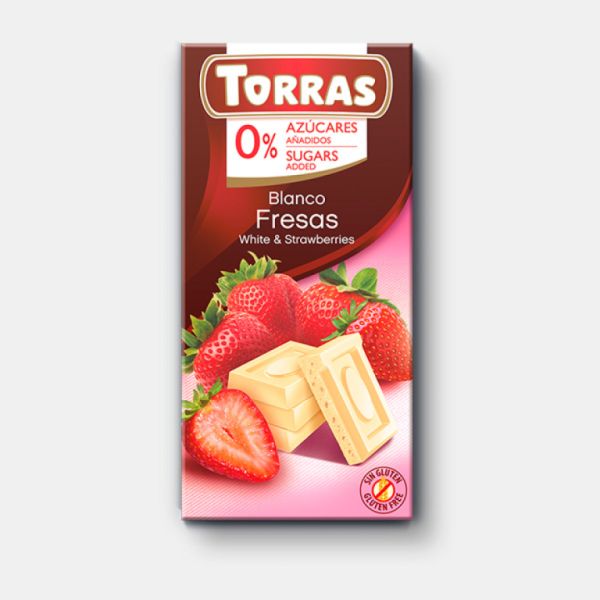 Chocolate Blanco con Fresas 75 g - TORRAS