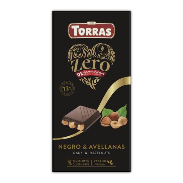 Zero Dark Chocolate 72% Cocoa with Whole Hazelnuts 150 g