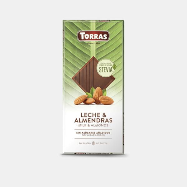 Stevia Chocolat au Lait et Amandes 125 g - TORRAS