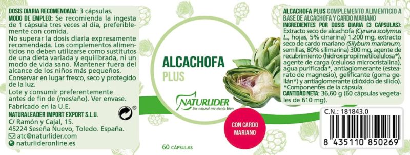 Alcachofra Mais 60 Cápsulas Vegetais - NATURLIDER Img 2