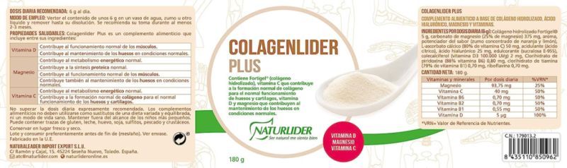 Col·lagenlider Plus 180 g - Col·lagen Hidrolitzat Img 4