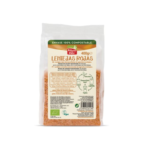 Llenties Vermelles Pelades Bio 400g