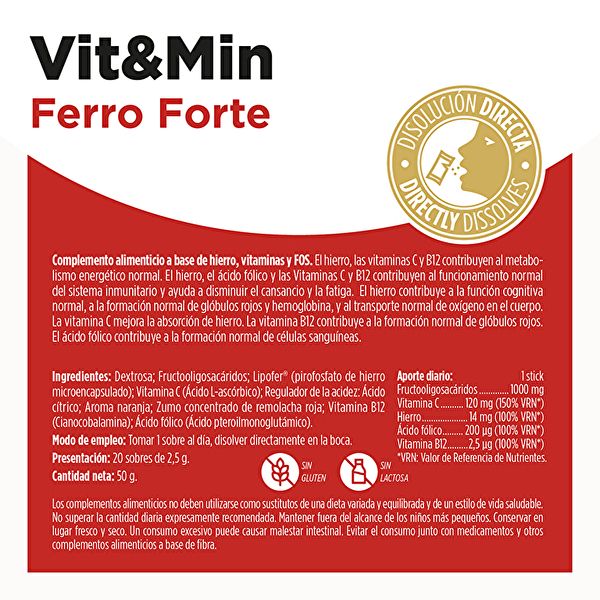 Ferro Forte Vit Min 20 Bastões. Não contém gluten. Sem lactose Img 2