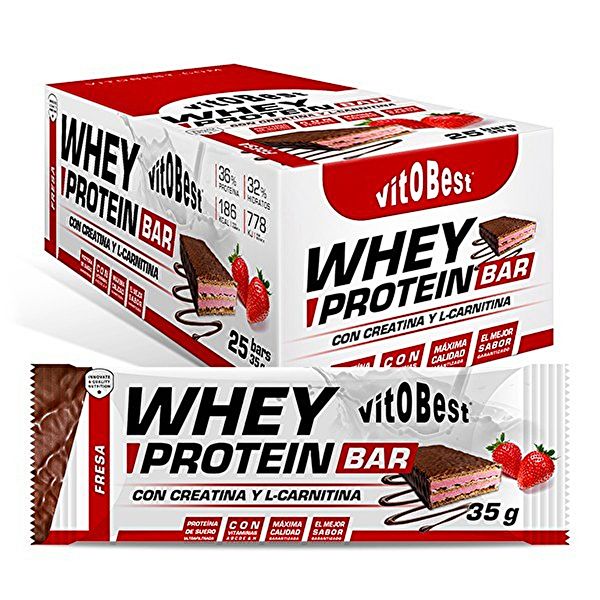 Caixa de barra de proteína de soro de leite Morango 35 gr 25 Barras - Whey Protein Bar