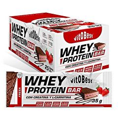 Comprar VIT.O.BEST Caixa barreta Whey protein Maduixa 35 gr 25 Barretes Per 36,31€