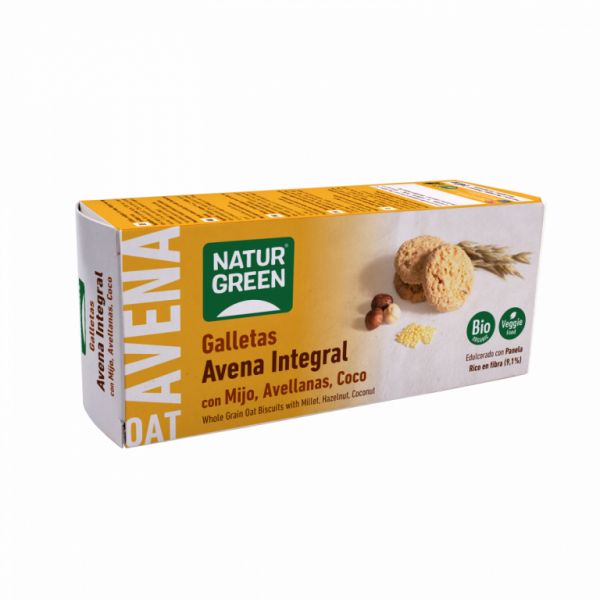 GALLETA DE AVENA INTEGRAL CON MIJO, AVELLANAS COCO