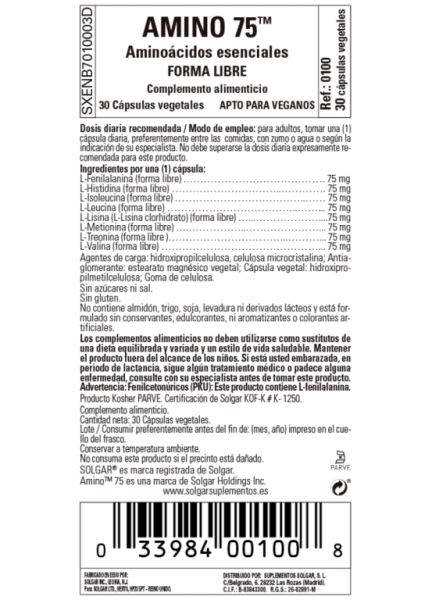 Amino 75 30 Capsule Vegetali - SOLGAR Img 3