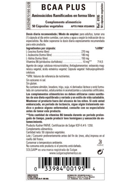 BCAA Plus 50 Cápsulas Vegetais - SOLGAR Img 3