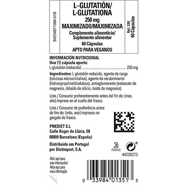 L-Glutation Maximitzat 250 mg 60 Càpsules Vegetals Img 3