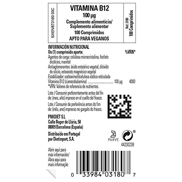 Vit B12 100mcg.(Cianocobalamina)(100)Comprimidos Img 2