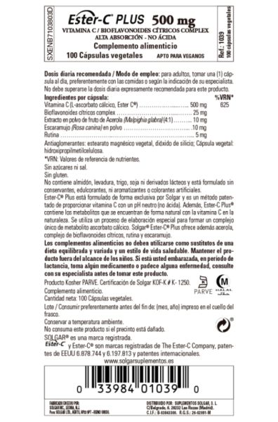 Ester C Plus 500 mg 100 Gélules Végétales Img 3