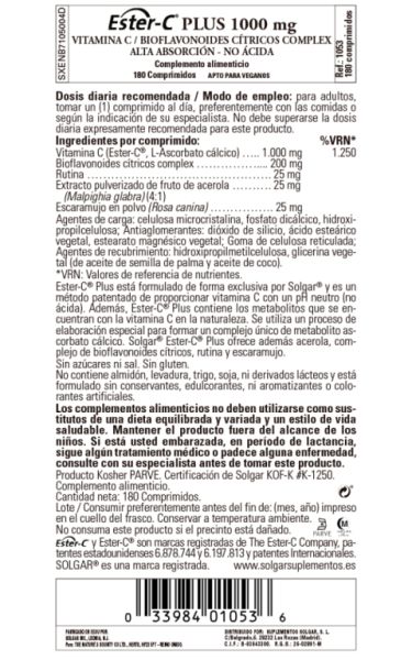 Ester-C Plus 1000mg 180 Comprimés. Vitamine C Img 3