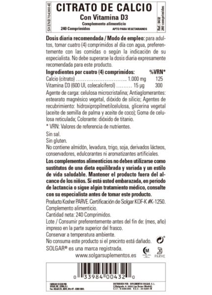 Calciumcitraat met vitamine D 240 tabletten Img 3