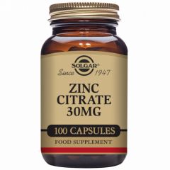 Acheter SOLGAR Citrate de Zinc 30 mg 100 Gélules Végétales Par 15,25€