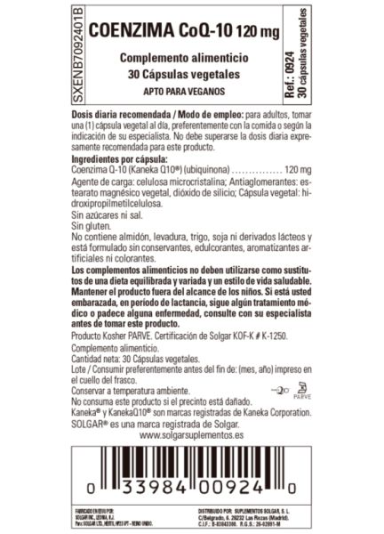 Coenzim Q-10 120mg 30 Càpsules Vegetals - SOLGAR Img 3