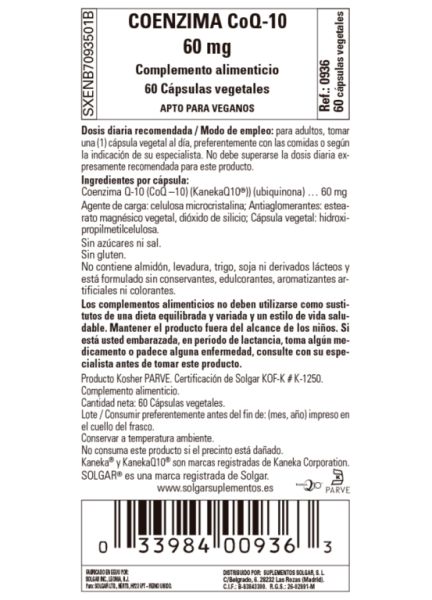 Coenzim Q-10 60 mg 60 Càpsules Vegetals - SOLGAR Img 3