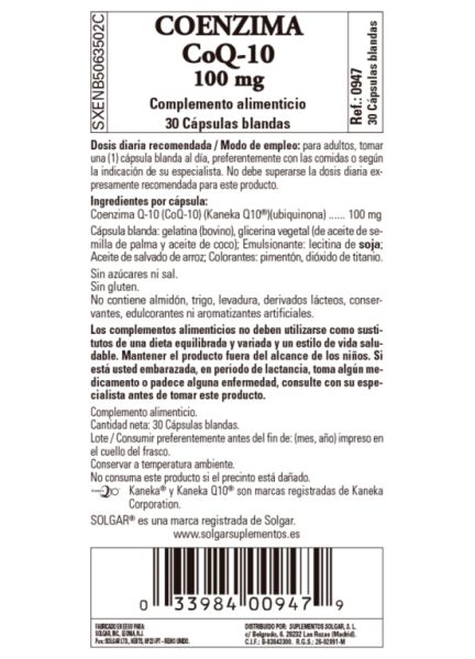 Coenzim Q-10 100mg 30 Perles - SOLGAR Img 3