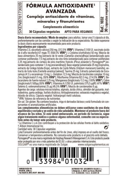 Advanced Antioxidant Fórmula 30 Cápsulas Vegetales Img 2