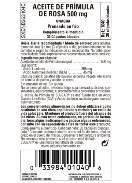 Aceite de Onagra 500 mg 30 Perlas - SOLGAR Img 3