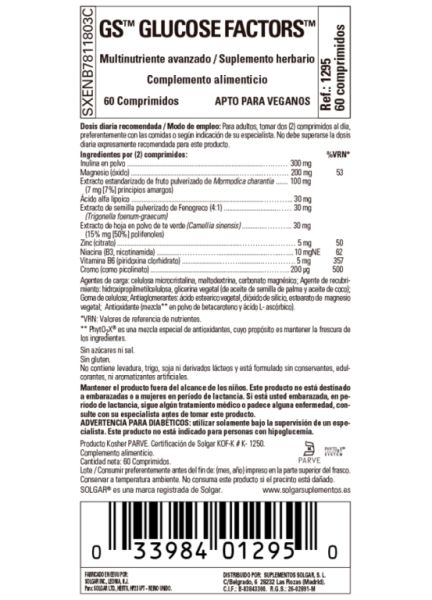 Facteurs de Glucose 60 Comprimés - SOLGAR Img 3