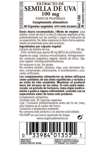 Extracte Llavor de Raïm 100 mg 30 Càpsules Vegetals Img 3