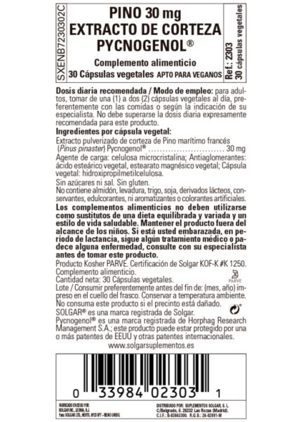 Pycnogenol Extrato de Casca de Pinheiro 30 mg 30 Cápsulas Vegetais Img 3