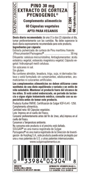 Pycnogenol Extrait d'Ecorce de Pin 30 mg 60 Gélules Végétales Img 3