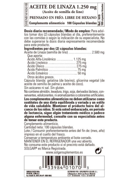 Aceite Linaza 1250 mg 100 Cápsulas Blandas Img 3