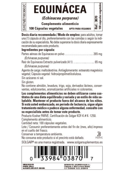 Echinacea 100 capsule vegetali - SOLGAR Img 3