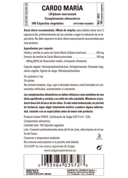 Cardo María 100 Cápsulas Vegetales. Ayuda a eliminar toxinas Img 3