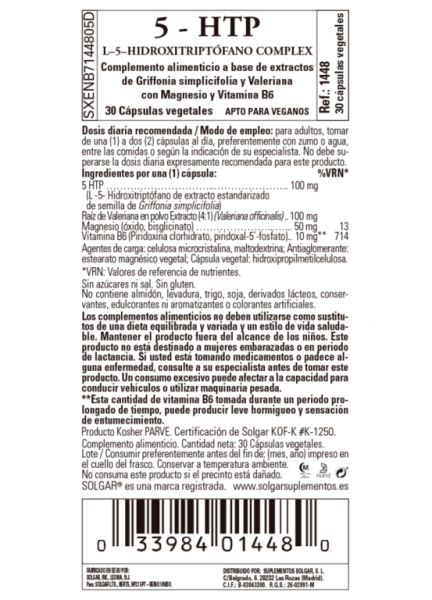 5-Hidroxitriptofano (5-HTP) 30 Cápsulas Vegetais Img 2