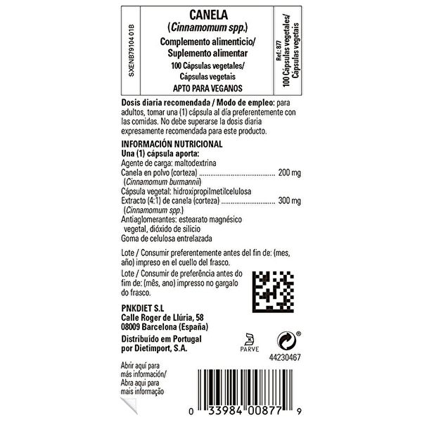 Canela chinesa 500 mg 100 cápsulas vegetais Img 2