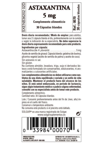 Astaxanthin 5mg 30 pärlor - SOLGAR Img 2