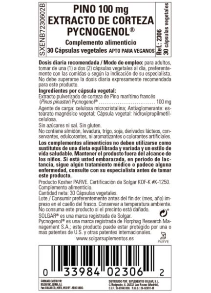 Extrato de casca de pinheiro Pycogenol 100 mg 30 cápsulas vegetais Img 3