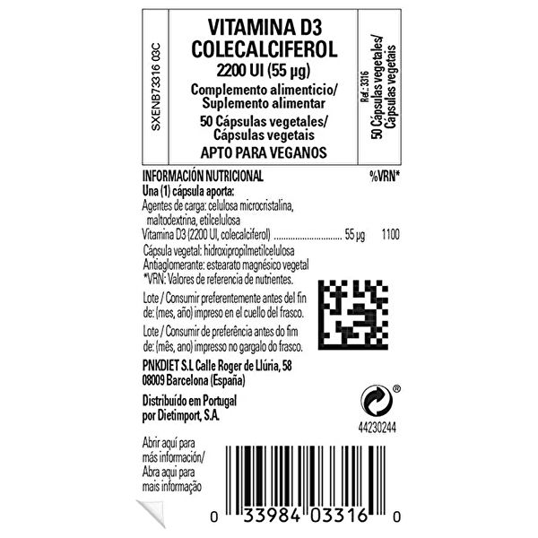 Vitamina D3 2200 UI 55 mcg 50 Cápsulas Vegetales Img 2