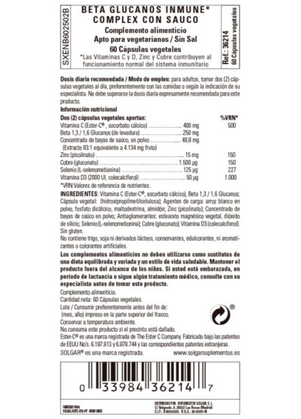 Beta Glucans Immune Complex Amb Sàuco 60 Càpsules Vegetals Img 3