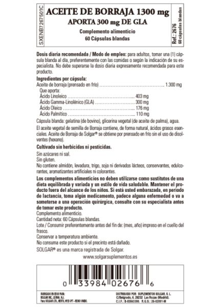 Aceite Borraja 1300mg 60 Cápsulas Blandas Img 2