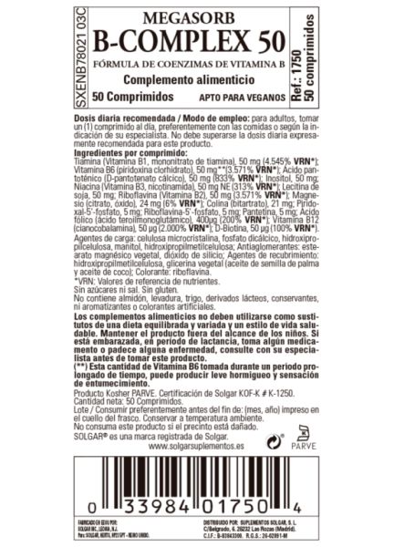 B-Complex 50 (Alta Potencia) 50 Cápsulas Vegetales Img 3