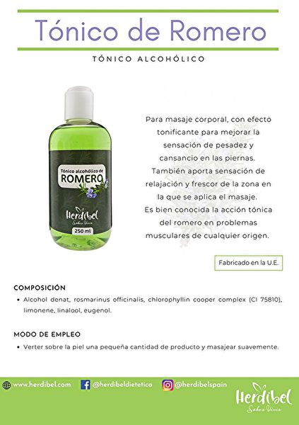 Tònic Alcohòlic de Romero 250 ml. Per a massatge corporal Img 2