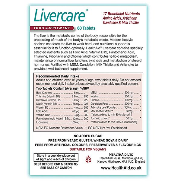 Livercare 60 comprimidos - HEALTH AID Img 3