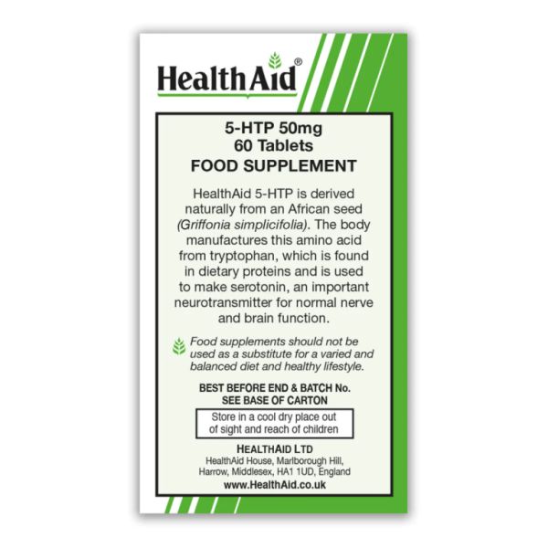 5 - HTP 50 mg 60 comprimidos - HEALTH AID Img 3