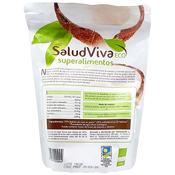 Latte di cocco liofilizzato in polvere 200 gr. ECO Img 3