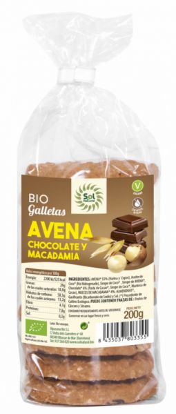 BIOLOGISCHE CHOCOLADE EN MACADAMIA HAVERMOUTKOEKJES 200 g