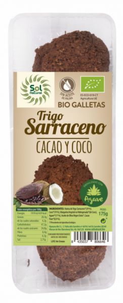 Biscoitos de trigo sarraceno, coco - cacau BIO 175 gramas