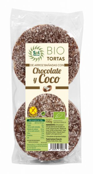 BIOLOGISCHE RIJSTWAFELS MET CHOCOLADE EN KOKOSNOOT 100 g