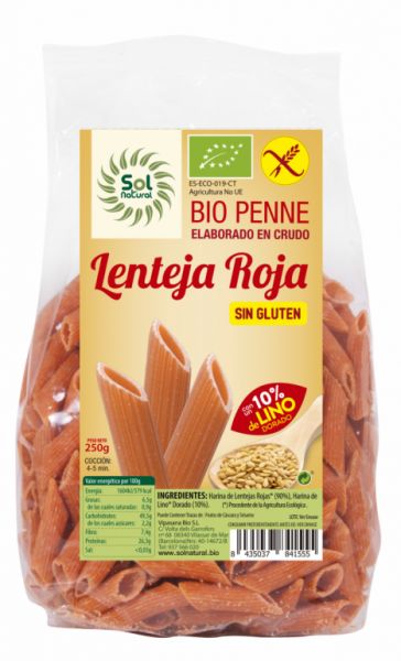 PENNE RED LENTIL WITH ORGANIC LINEN S / GLUTEN 250 g