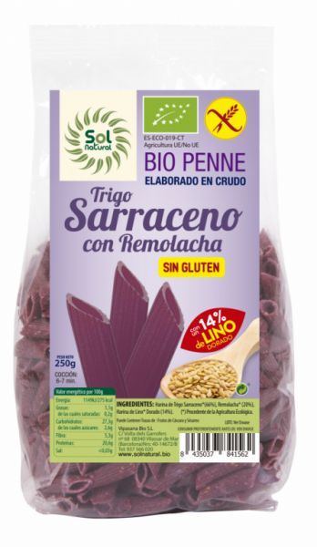 Penne boekweit, biet, biologisch vlas glutenvrij 250 gram