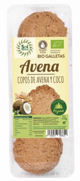 BIO HAFER KOKOS UND AGAVE KEKS 175 g - Sol Natural