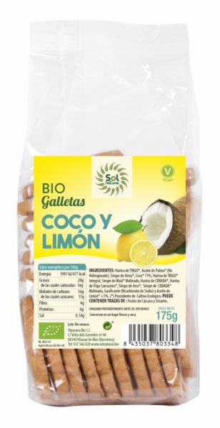 BIO COCONUT AND LEMON COOKIES 175 g - Sol Natural